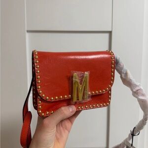 Red Studded Leather Crossbody Bag